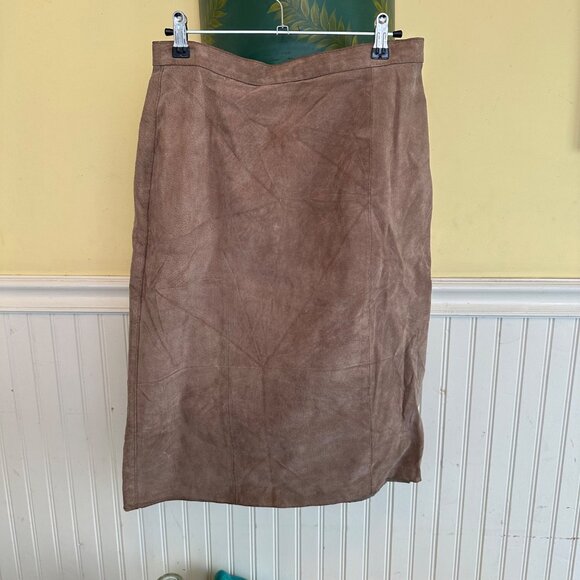 Brown Suede Knee-Length A-Line Skirt By Bagatelle Size 12 Made In Korea - Picture 2 of 7